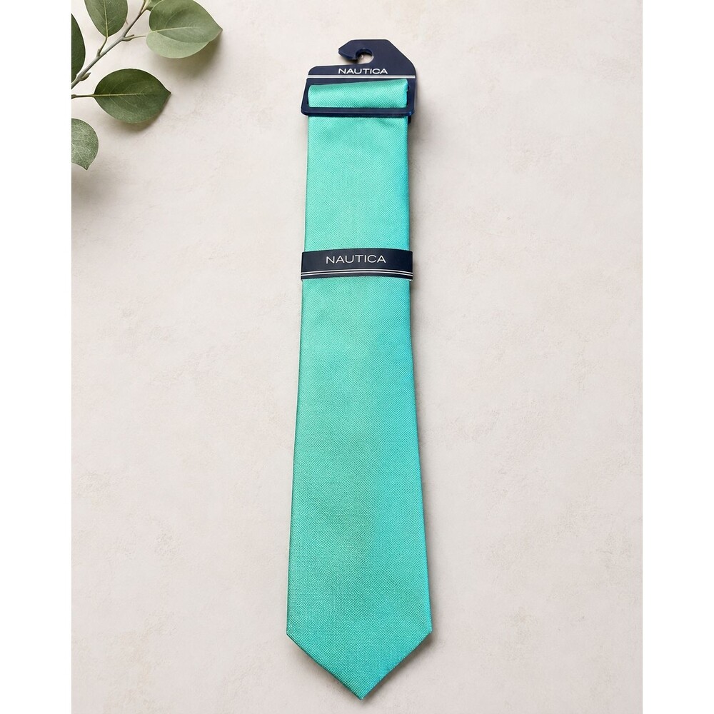 Nautica Aqua Turquoise Solid Necktie 100% Polyester Woven Tie NWT